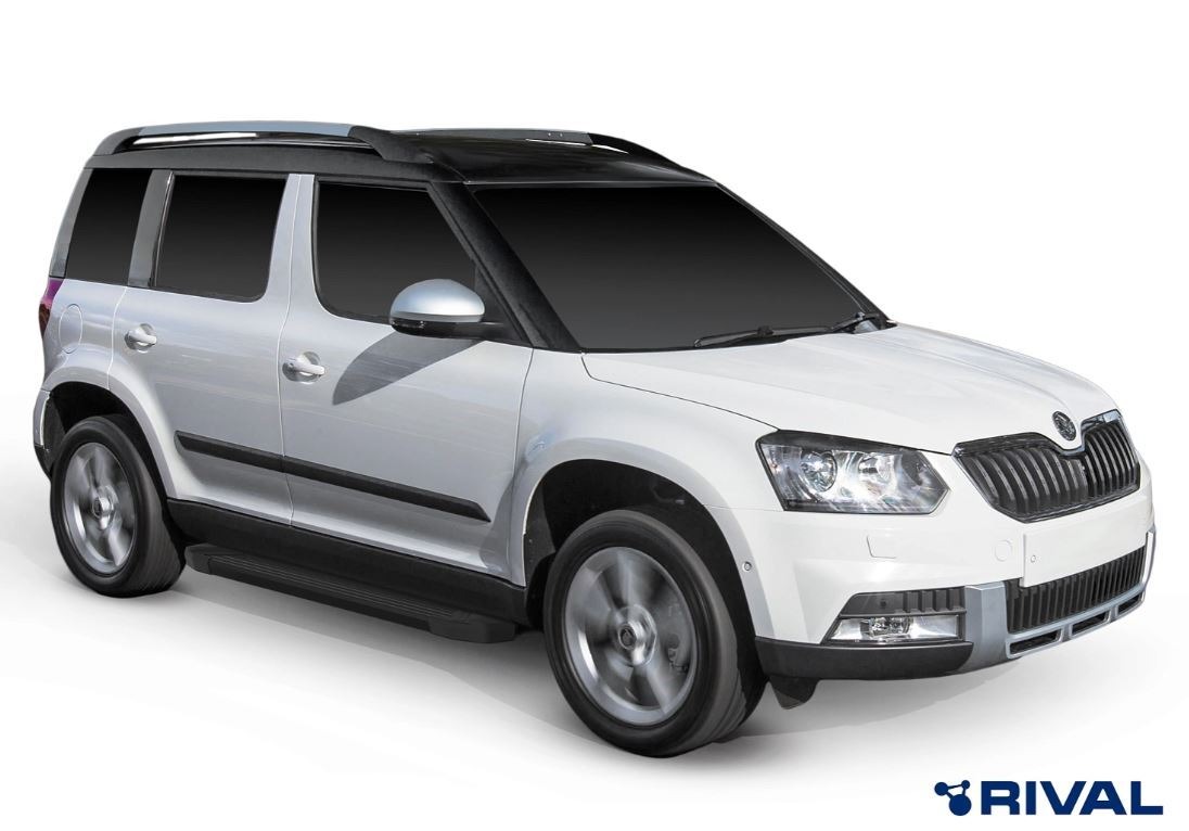 Порог-площадка Rival Black F173ALB c комплектом крепежа для Skoda Yeti (5L)