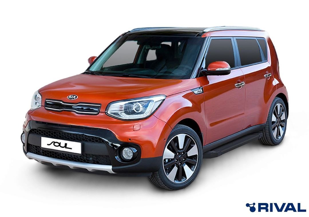 Порог-площадка Rival Black F173ALB c комплект крепежа для Kia Soul (PS рестайлинг) фото 2