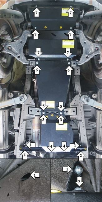Защита стальная Мотодор для картера двигателя, КПП, радиатора, переднего дифференциала и РК на Mitsubishi Pajero Sport III/L 200 фото 2