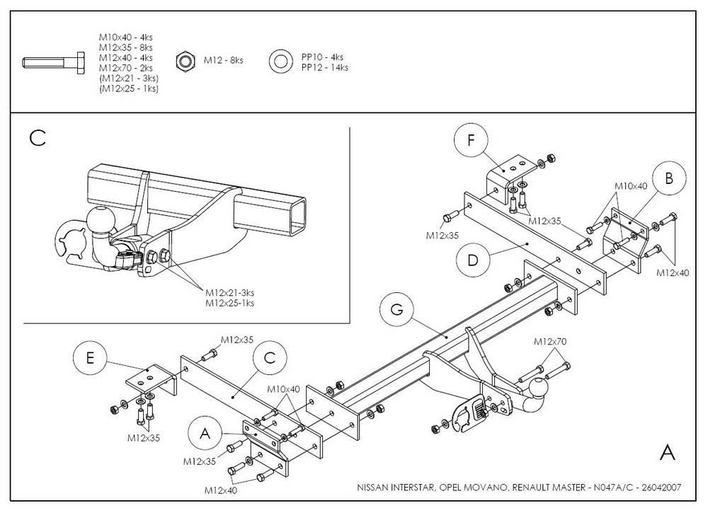 Фаркоп GALIA для Nissan Interstar, Opel Movano A, Renault Master фото 2