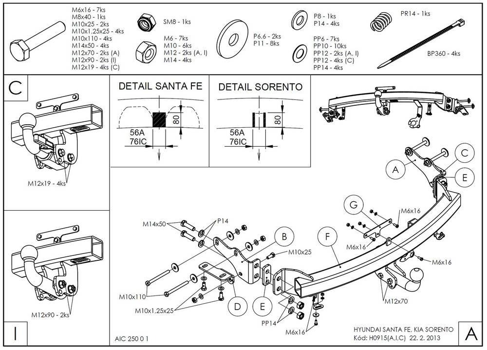 Фаркоп GALIA для Hyundai Santa Fe / Kia Sorento фото 2