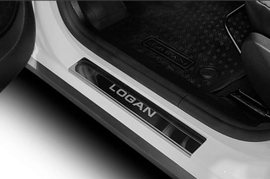 Комплект накладок на дверные пороги AutoMax для Renault Logan (L8) с гравировкой Logan фото 2