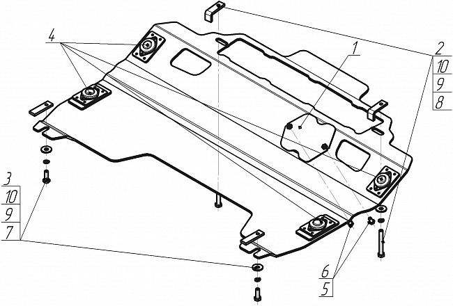 Защита алюминиевая Мотодор для картера двигателя, КПП на Mazda CX-9 фото 2