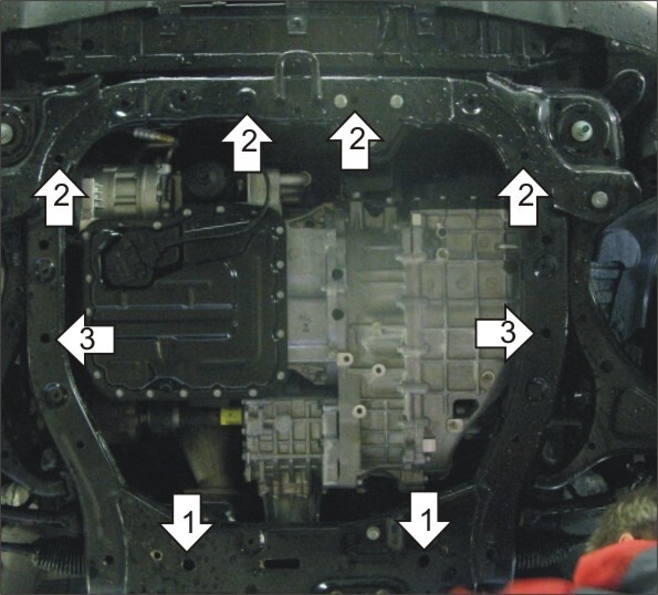 Защита алюминиевая Мотодор для картера двигателя, КПП на Hyundai Santa Fé II фото 2