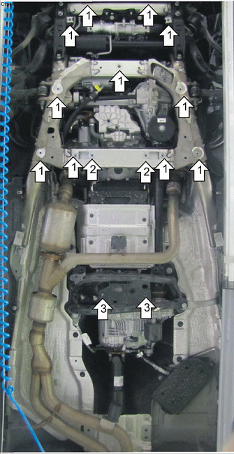 Защита стальная Мотодор для картера двигателя, переднего дифференциала, КПП и РК на Land Rover Range Rover Vogue фото 4