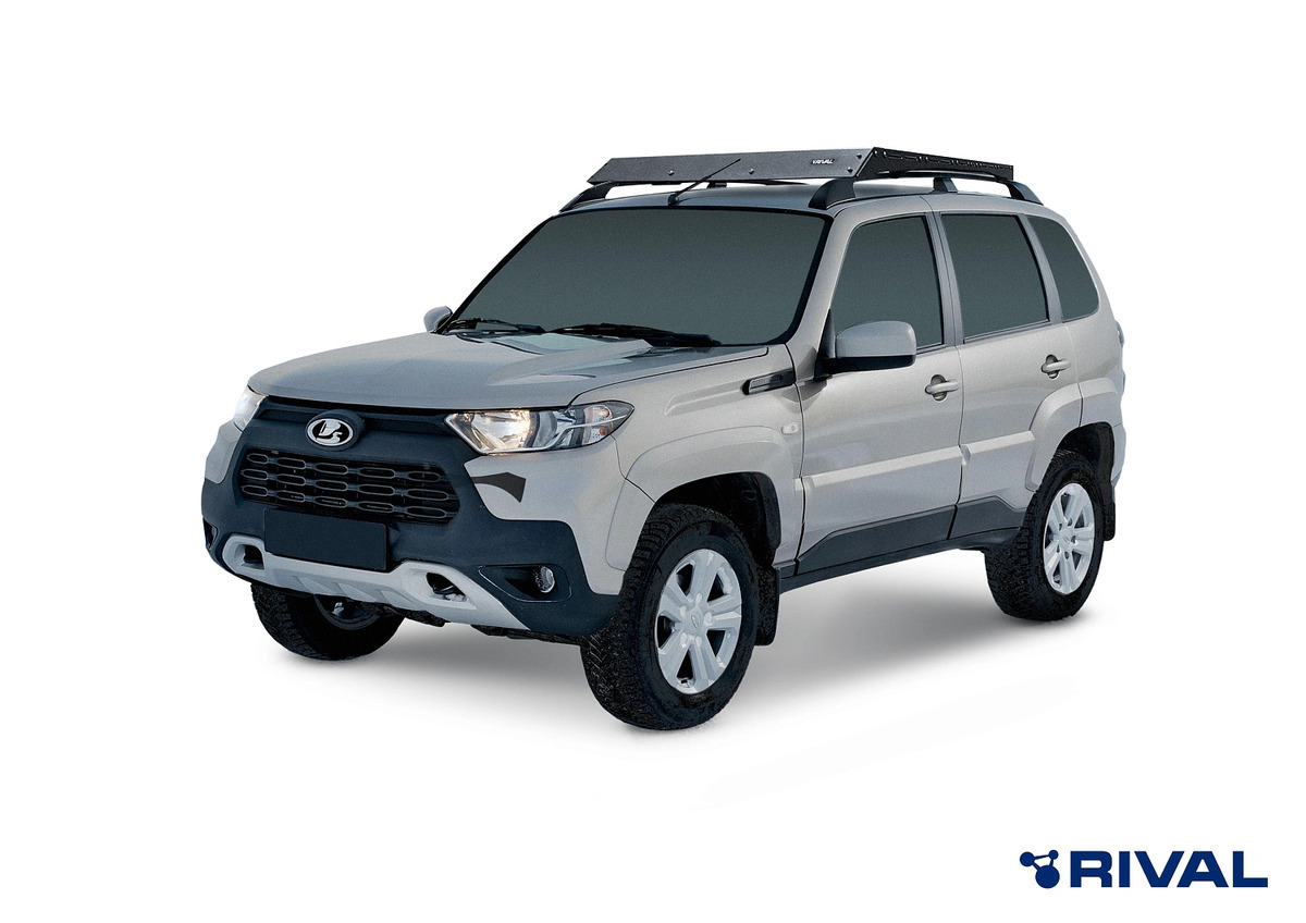 Грузовая черная алюминиевая платформа на рейлинги Rival для Lada Niva Travel (2123) фото 4