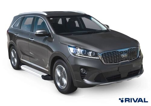 Порог-площадка Rival Silver F180AL c комплект крепежа для Kia Sorento Prime (UM рестайлинг)