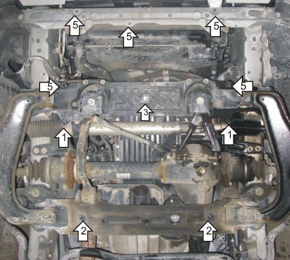 Защита стальная Мотодор для картера двигателя, переднего дифференциала, радиатора на Toyota Hiace фото 4