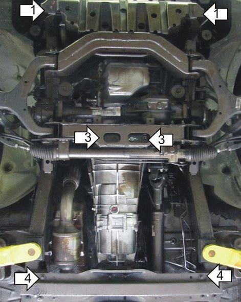 Защита стальная Мотодор для картера двигателя, переднего дифференциала, КПП и радиатора на Ssangyong Actyon Sports фото 4