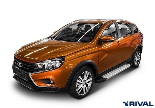 Порог-площадка Rival Silver F180AL c комплектом крепежа для Lada Vesta SW Cross (2181)