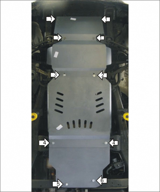 Защита алюминиевая Мотодор для картера двигателя, переднего дифференциала, КПП, РК на Cadillac Escalade и Chevrolet Tahoe фото 3
