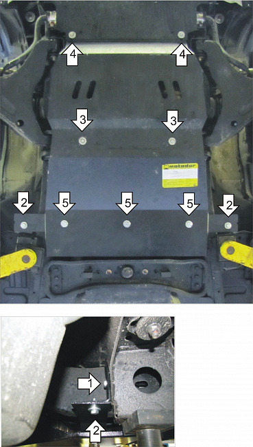 Защита алюминиевая Мотодор для картера двигателя, переднего дифференциала и КПП на Mitsubishi Pajero Sport фото 4