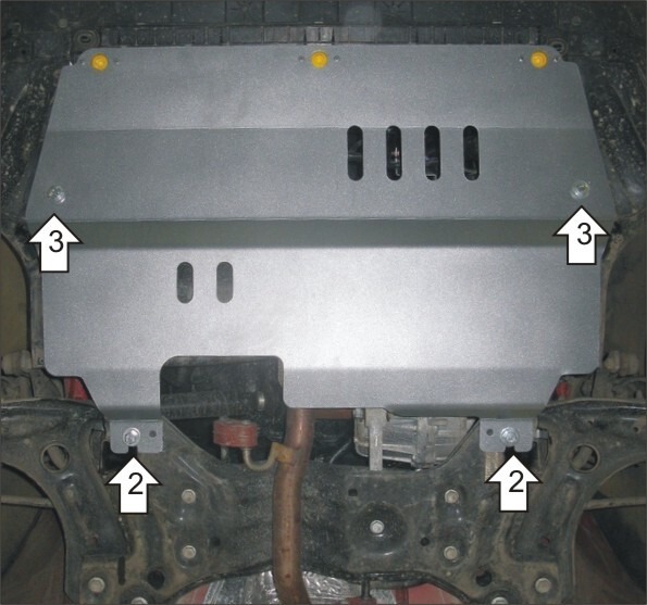 Защита алюминиевая Мотодор для картера двигателя, КПП на Volkswagen Polo Skoda Fabia/Rapid/Roomster и SEAT Ibiza фото 2