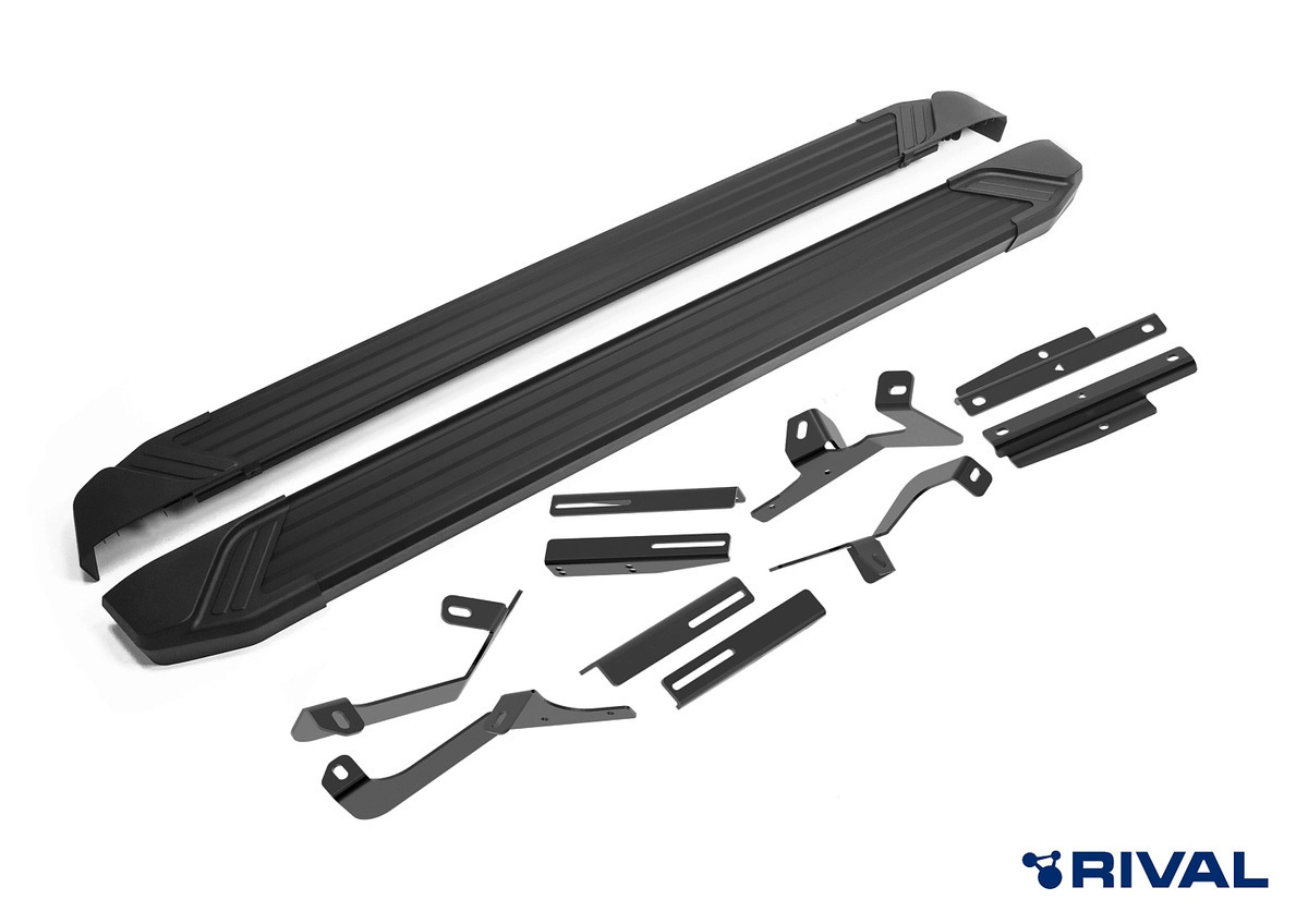 Порог-площадка Rival ​Black F180ALB c комплектом крепежа для Москвич 3 (DA21)​ и JAC JS4 (1 поколение)