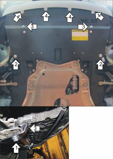 Защита алюминиевая Мотодор для радиатора на BMW X5 (e70) фото 3