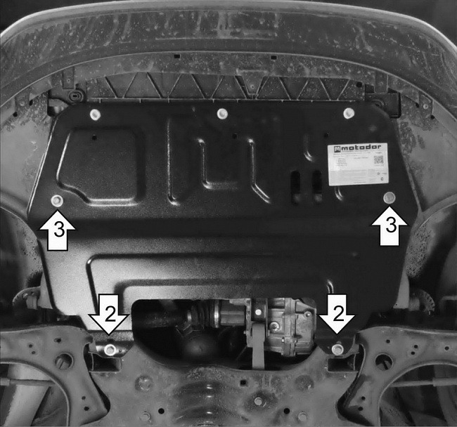 Защита стальная Мотодор для картера двигателя, КПП на Volkswagen Polo Skoda Fabia/Rapid/Roomster  и SEAT Ibiza фото 4