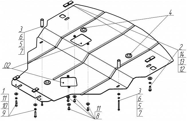 Защита стальная Мотодор для картера двигателя на Infiniti M56S фото 4