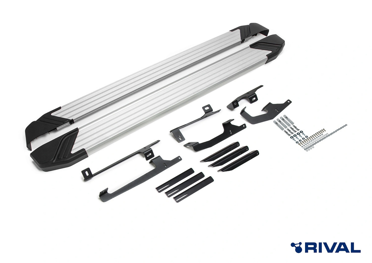 Порог-площадка Rival Silver F180AL c комплектом крепежа для Haval Jollion (1 поколение) и Haval H3 (1 поколение)