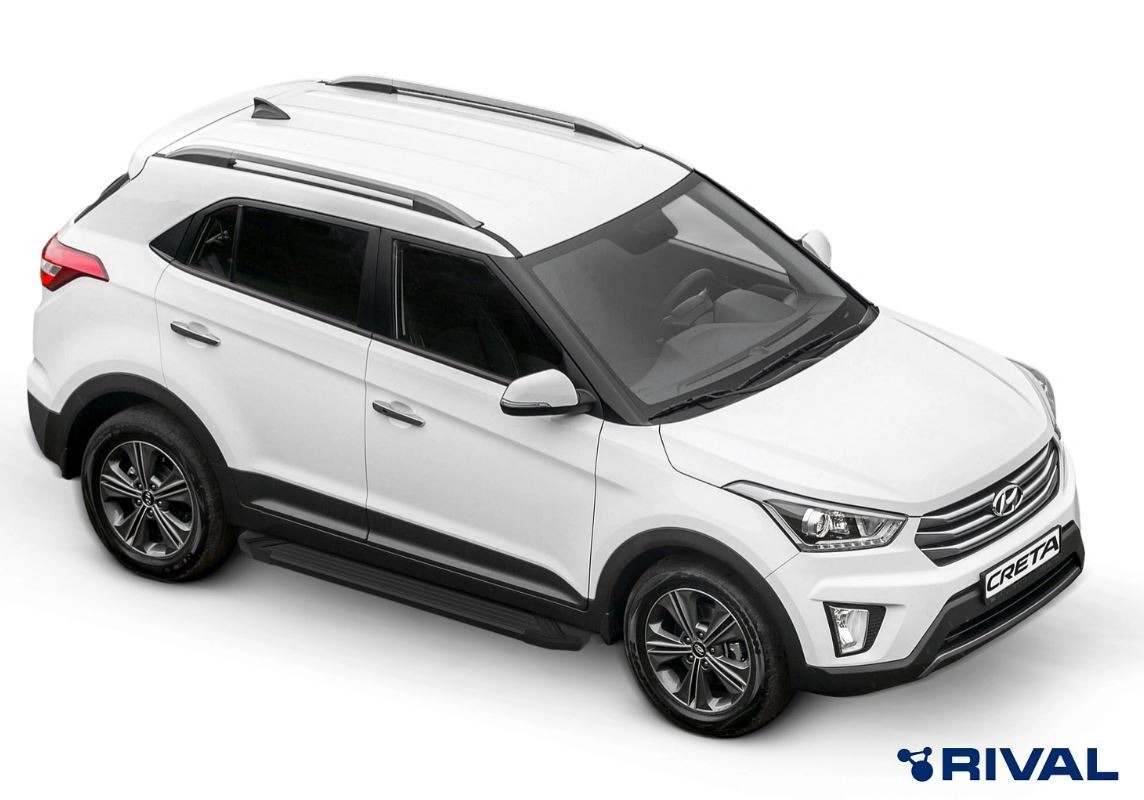 Порог-площадка Rival Black F173ALB c комплектом крепежа для Hyundai Creta (GS)