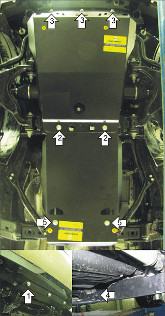 Защита алюминиевая Мотодор для картера двигателя, переднего дифференциала и КПП на Toyota Land Cruiser Prado 150 фото 4